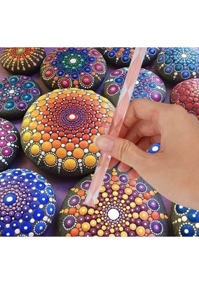 Mandalart Fabric Dot Kalemleri, Dot Çubukları 12 Parça, Büyükten Küçüğe Tüm Boyutlar 124-Pembe