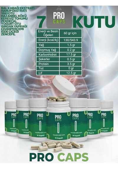 Procaps 7 Kutu X 15 Kapsül Takviye Edici Gıda Pro Caps Detox Için Çay Hediyesiyle