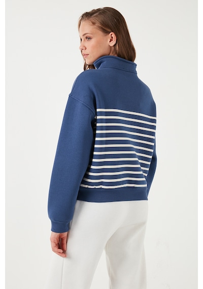 Lela Streç Oversize Fit Yarım Fermuarlı Dik Yaka Bayan Sweat 5865883 Indigo