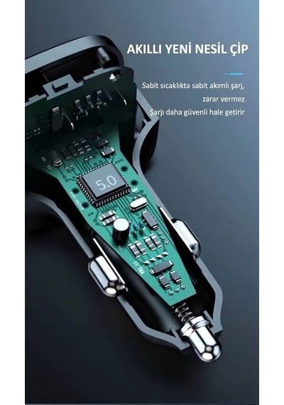 Tr Aft-13 Bluetooth 5.0 Araç İçi Fm Transmitter - 3 Port Hızlı Şarj 2x Usb-a + 1x Usb-c , Rgb Led Işıklı Eller