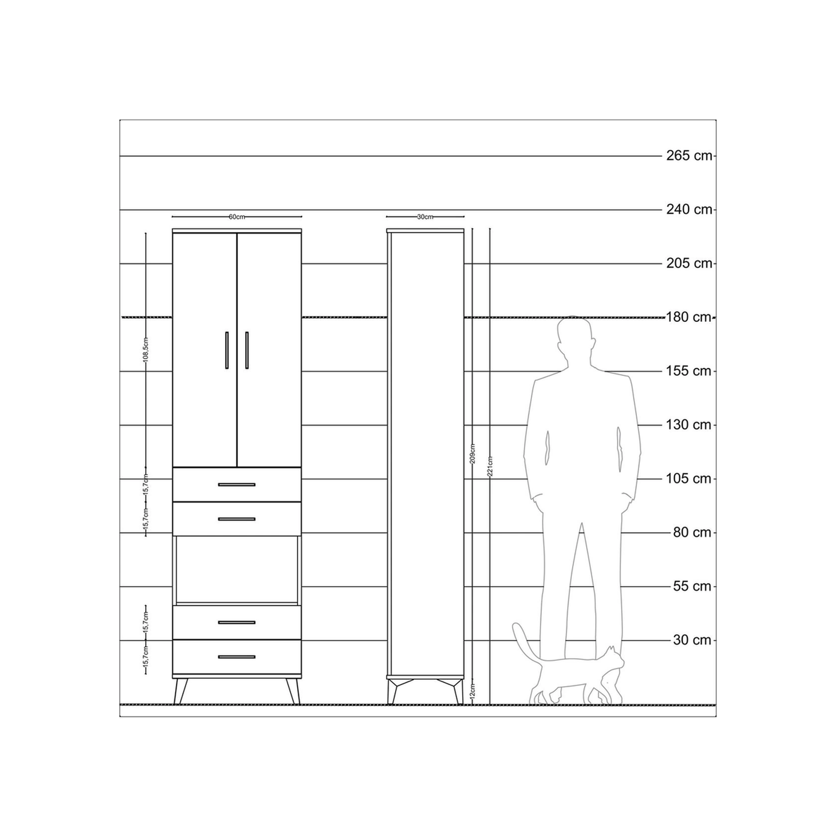 Arges Dolap 4 Raflı 4 Çekmeceli 2 Kapaklı 60x30x221 Çam-aytaşı Çam
