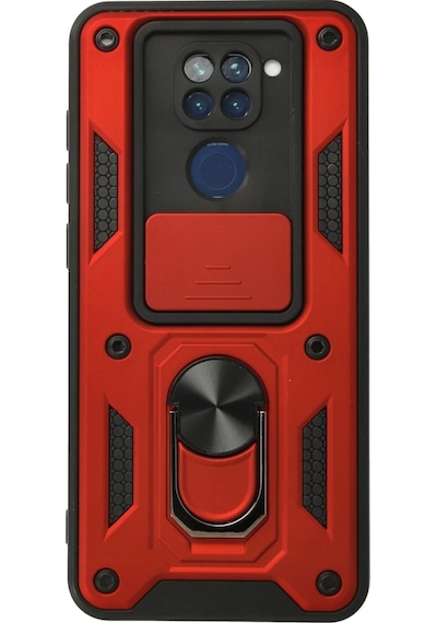 Hnrlıshp Newface Xiaomi Redmi Note 9 Kılıf Pars Lens Yüzüklü Silikon - Kırmızı