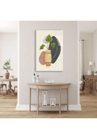 Monstera Yaprağı Ve Vazo Minimalist - Cam Tablo - Deg0570 60 X 90 Cm
