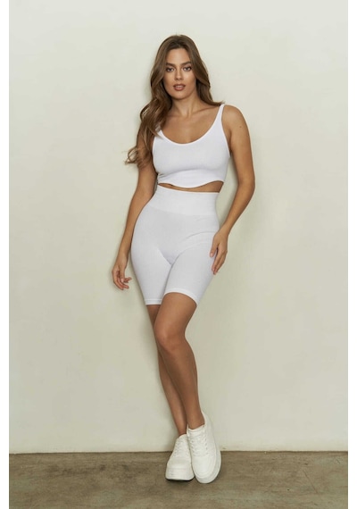 Mai Collection Mai Studios Co. Dikişsiz Beyaz Bisikletçi Tayt Beyaz
