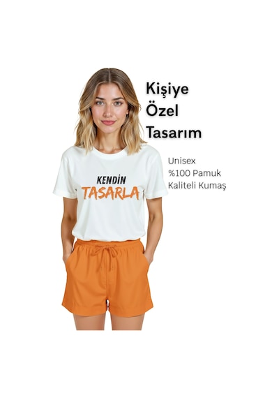 Kişiye Özel Baskı Kendin Tasarla Baskılı %100 Pamuk Rahat Kesim Beyaz