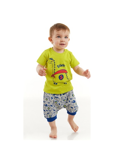 Denokids Super Dino Erkek Bebek T-shirt Kısa Pantolon Takım Çok Renkli