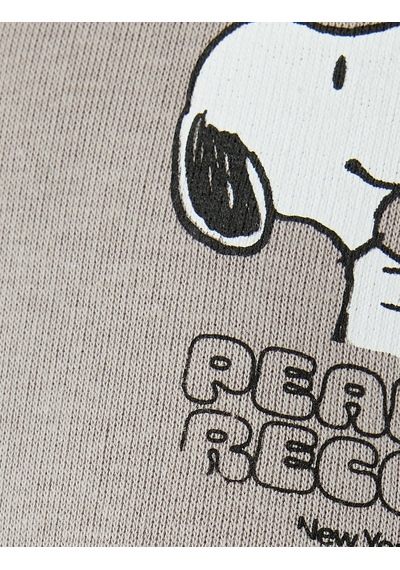Koton Snoopy Kapüşonlu Sweatshirt Arkası Baskılı Şardonlu Lisanslı Gri 5wal10189ık