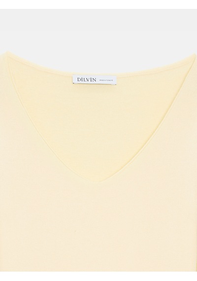 Dilvin 10842 V Yaka Kaşmirli Ultra Hafif Triko Kazak-açık Sarı Açık Sarı