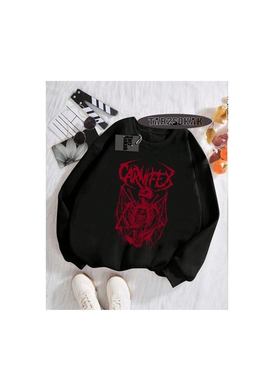 Tarzsokak Biskilet Yaka Sweatshirt Siyah Carnifex Özel Tasarım
