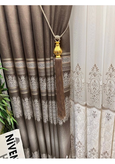 Nivemeshome Ft632255 V-5327 Antakya Toprak 1/3 Sık Pileli Fon Perde Apm Toprak