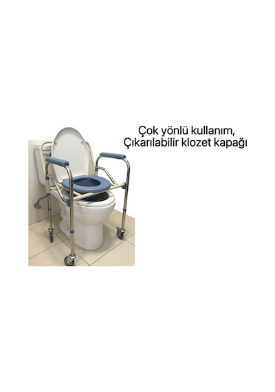 Katlanabilir Hasta Yaşlı Tuvalet Sandalyesi Klozetli Tekerlekli Frenli Ve Boy Ayarı Yapılabilir Diğer