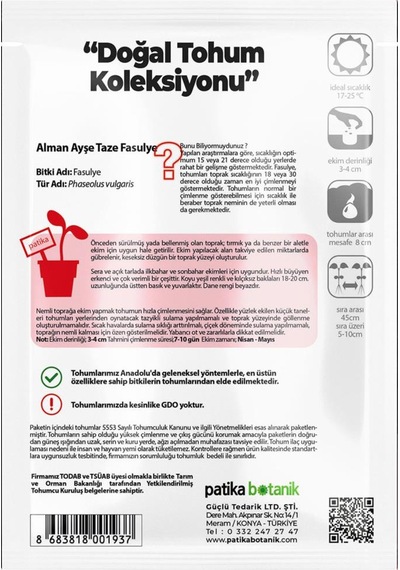 40 Adet Ata Tohumu Alman Ayşe Fasulye