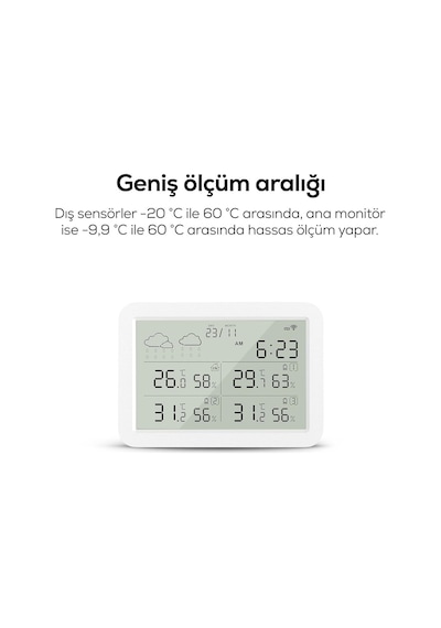 Tr Dijital Termometre Monitörlü 4 Bölge Takipli İç-dış Mekan Wifi Akıllı İklim Sensörü X7510 Genel