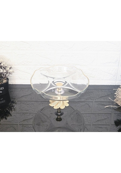 Küçük Bölmeli Servis Tabağı Döküm Semerkand Gold Ayaklı & Sunumluk & Kahvaltılık & Çerezlik 25 Cm Beyaz
