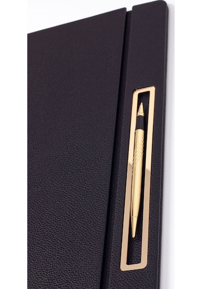 Turgut Office Deri Kapaklı Masa Sümeni Siyah Gold Detaylı 50 x 35 CM
