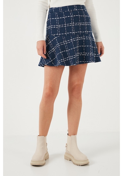Lela Kareli Volanlı Mini Kışlık Bayan Etek 611Et00176W4 Indigo