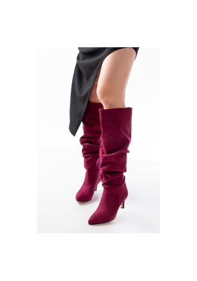 Alemdarshop Sr-2001 Bordo Süet İnce Topuklu Günlük Bayan Çizme Çok Renkli