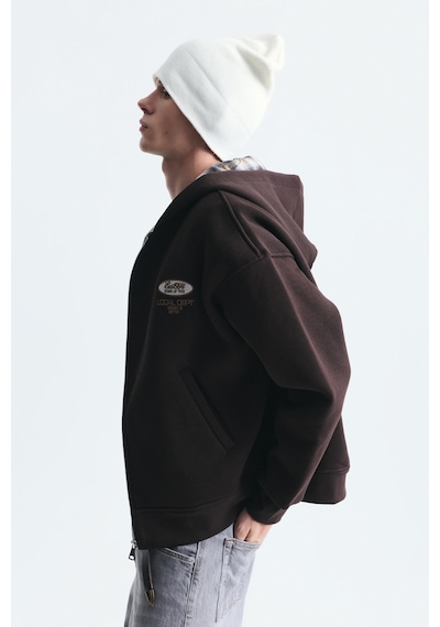 Vamos Boxy Fit Fermuarlı Kapüşonlu Sweatshirt V70-245 Kahve