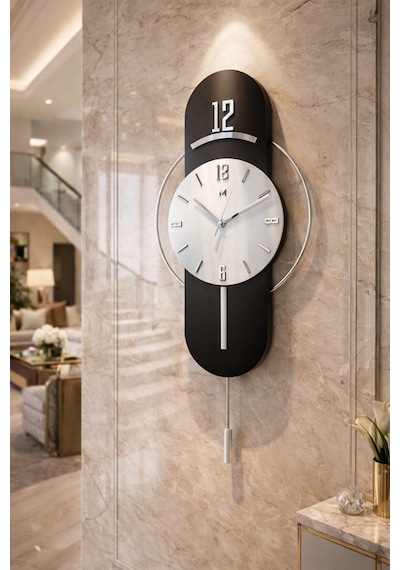 MetaQuartz Aksesuar Antrasit-gümüş Milano Time Modern Dekoratif Metal Duvar Saati