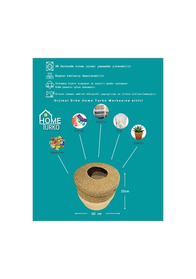 Home Turko Jüt, Hasır, Çöp Kovası, Mutfak Çöp Kovası, Banyo Çöp Kovası, Doğal, Natürel, Jüt Kova, Modern K Diğer