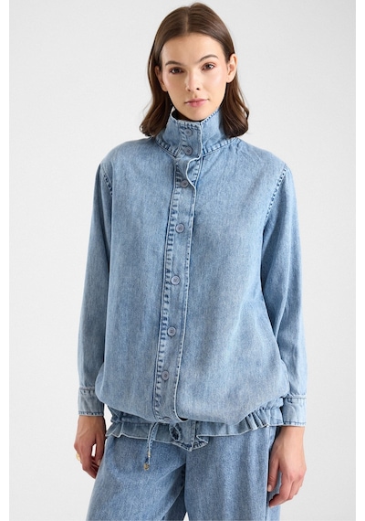 Olcay Büzgü Detaylı Soft Denim Ceket Pantolon İkili Takım Mavi 9472-tk