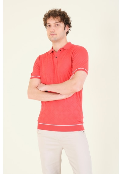 Giyim Dünyası Erkek Desenli Polo Yaka Merserize T-shirt Mercan 001