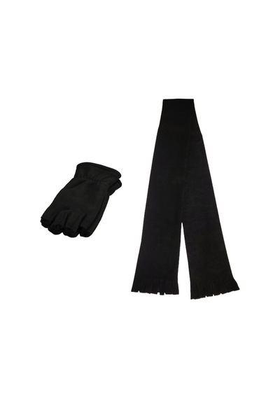 Axe Sportswear Kışlık Termal Parmaksız Polar Eldiven -  Polar Atkı 2'li Set Siyah