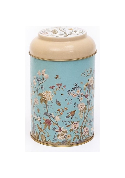 Flora Blue Desenli Yuvarlak Metal Saklama Kabı, 10,5 X 15 Cm, 1,1 Lt Desenli