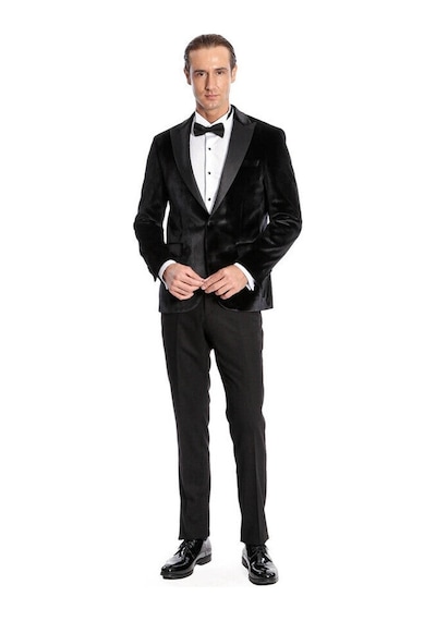 Wessi Kadife Slim Fit Siyah Erkek Smokin Ceket Siyah