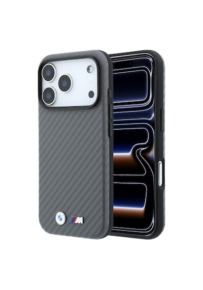 Apple iPhone Uyumlu 18 Pro Max Kılıf Bmw Lisanslı M-safeli Karbon Fiber Ve Metal Logolu Pu Deri Kapak Gri