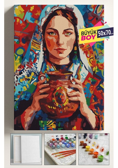 Sayılarla Boyama Seti Numaralı Tuval Fırça Boya Dahil Kasnaklı Set 50x70 Cm - Anadolu Kızı