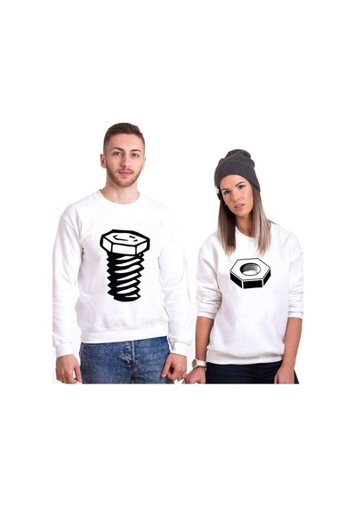 Tshirthane Somun Vida Sevgili Kombinleri Unisex Sweatshirt Kırık Beyaz