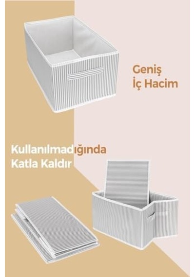 Dolap İçi Pantolon Düzenleyici Saklama Kutusu Organizer Beyaz - Gri Çizgili
