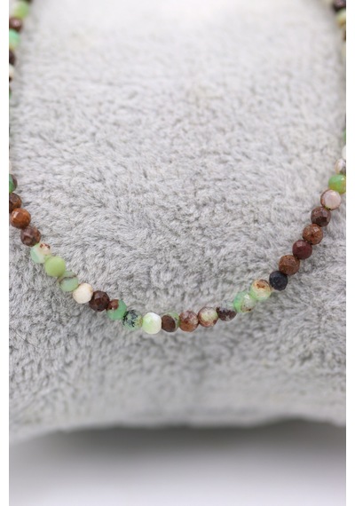 Krizopras Chrysoprase Taşı Doğal Taş Kolye Bileklik Seti Fasetli Kesim 2-3 Mm Yeşil