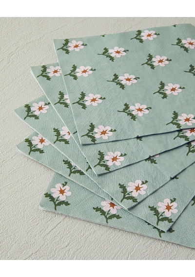 Retro Floral Kağıt 20'li Kağıt Peçete 33x33 Cm Yeşil