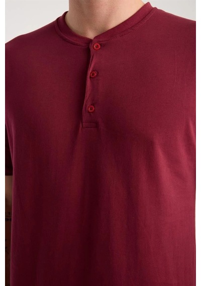 Erkek Bordo Düğmeli Yaka Kısa Kol Pijama Takımı Bordo