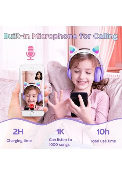 Çocuk Bluetooth Kulaklık Kedi Kulaklık Pro 5.0 Akıllı Rgb Led Detaylı Bluetooth Kablosuz