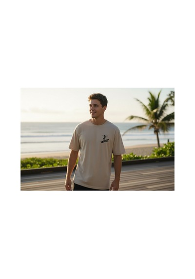 Urbantrendstore Unisex Minimal Sade Desen Basic Oversize Fit Rahat Geniş Salaş T-shirt Günlük Tişört Bej