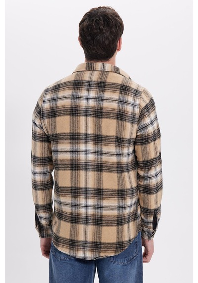 Tudors Erkek Slim Fit Dar Kesim Kareli Kışlık Oduncu Gömlek-42209 Kahverengi