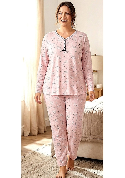 Miss Melina Bambu Pamuk Uzun Kol Kadın Pijama Takımı Mevsimlik - 9034624607773 Pembe