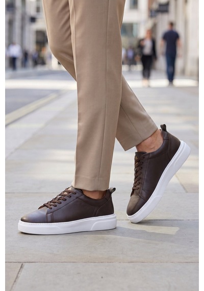 Ayakmod Kahve Hakiki Deri Bağcıklı Kalın Rahat Tabanlı Erkek Casual Ayakkabı Sneaker 272303