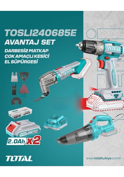 Total TOSLI240685E Matkap+Çok Amaçlı Kesici+El Süpürgesi 3'lü Set