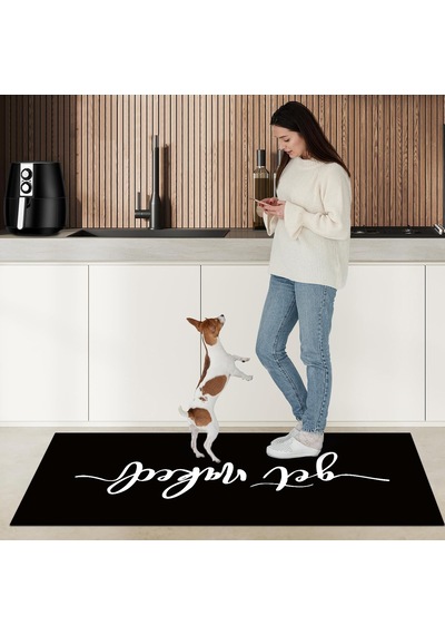 Dijital Kaymaz Yıkanabilir Mutfak Banyo Salon Paspas Halısı Trend Modern Al4012 Siyah