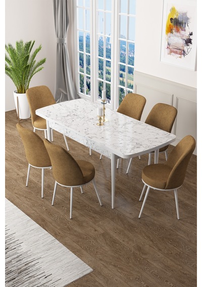 Canisa Zen Serisi 80x132 Mdf Açılabilir Beyaz Mermer Desen Masa Takımı Ve 6 Cappucino Sandalye Masa Beyaz Mermer Desenli Sandalyeler Cappucıno Canisa Zen Serisi 80x132 Mdf Açılabilir Beyaz Mermer Desen Masa Takımı Ve 6 Cappucino Sandalye Masa Beyaz Mermer Desenli Sandalyeler Cappucıno