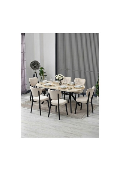 Nova Traverten Masa Takımı 6 Adet Sandalye/90x170 Cm Yemek Masası Bej Bej Nova Traverten Masa Takımı 6 Adet Sandalye/90x170 Cm Yemek Masası Bej Bej