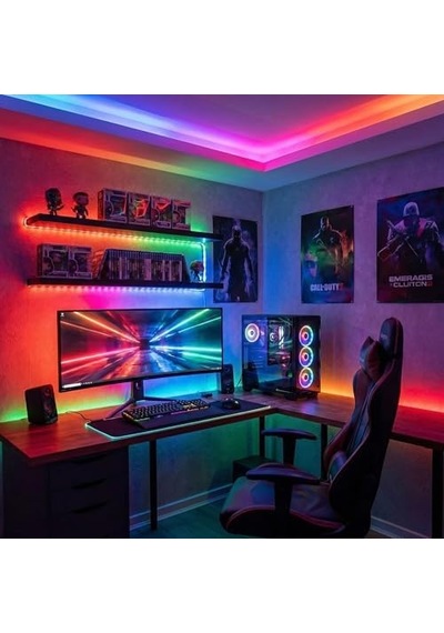 5 Metre Rgb Şerit Led Tak Çalıştır Hazır Set, 2835 Çipli, Ip20 Silikonsuz, Adaptör Ve Kumanda Dahil, İç Mekana Uygun, 16 Renk, Kumandalı Cata .
