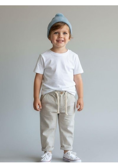 Zekids Erkek Çocuk Desenli Keten Pantolon-16807 Yeşil