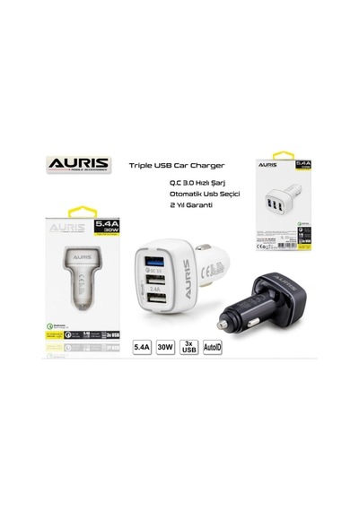 Araç Şarj Cihazı Oto Çakmaklık Şarj Aleti 3 Port Usb Hızlı Şarj 5.4 A 30w Qc