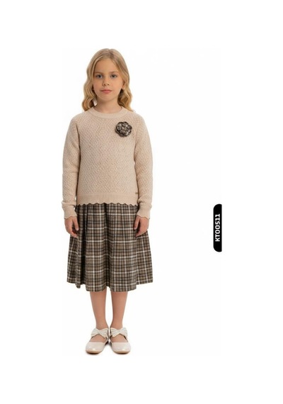 Xo Kids Kız Çocuk Elbise 8-12 Yaş 4067 Bej