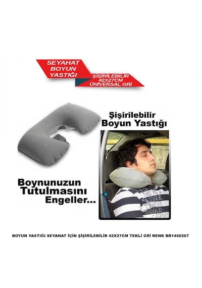 Boyun Yastığı Seyahat İçin Şişirilebilir 42x27cm Tekli Gri